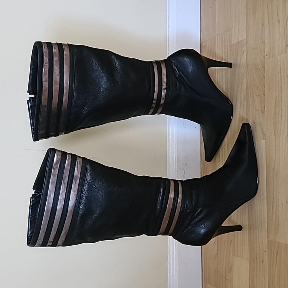 Brazilion High Black Leather Pointed Toe High Stiletto Heels Size 8.5